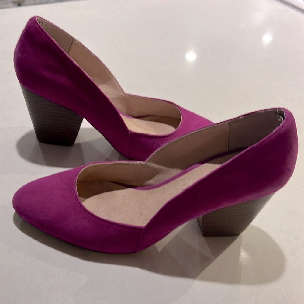 Anthropologie Fuchsia Suede Wood Block Heels